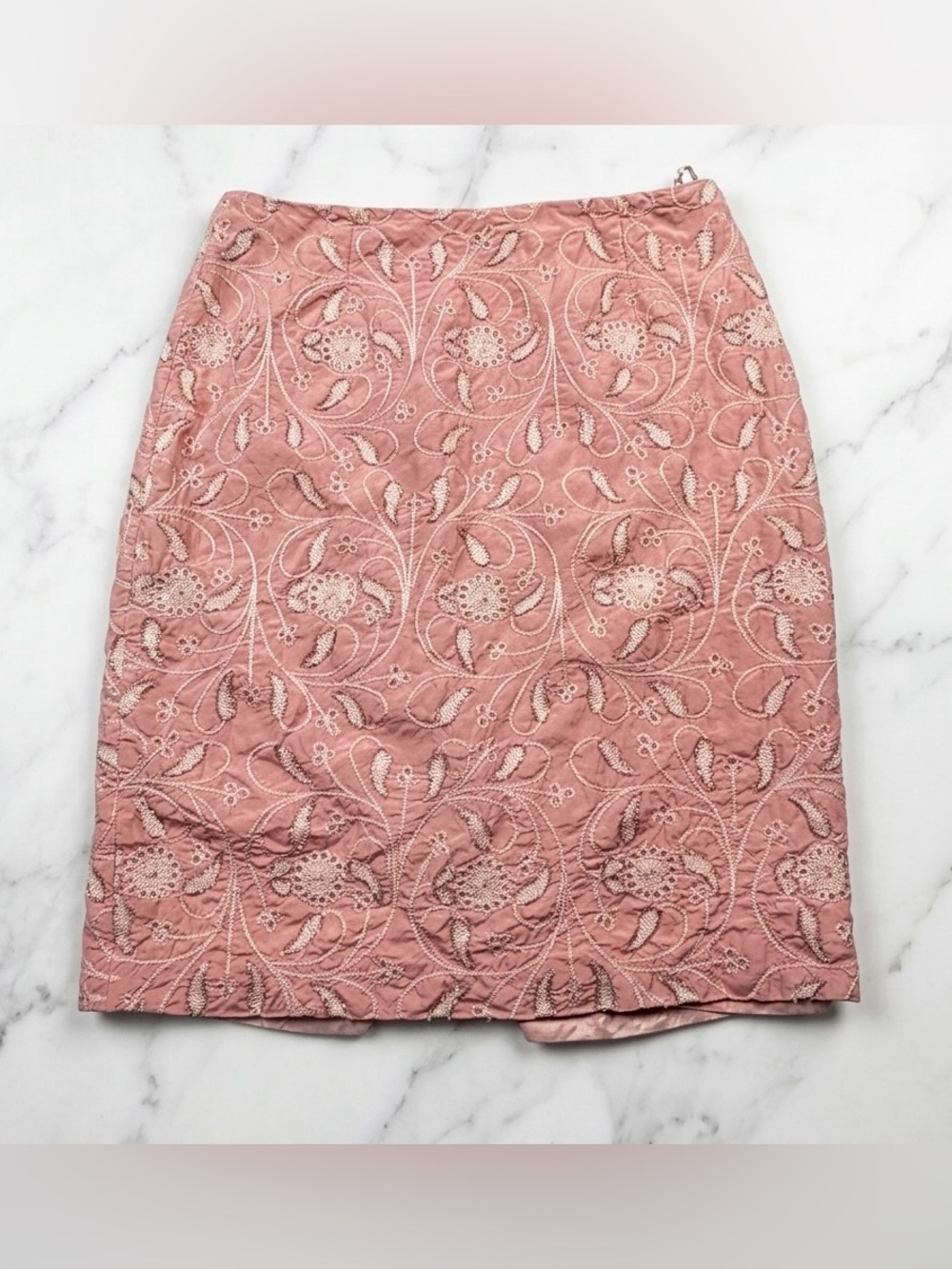 Vintage Chetta B Pink Satin Beaded Floral Embroidered Mini Skirt Sz 8